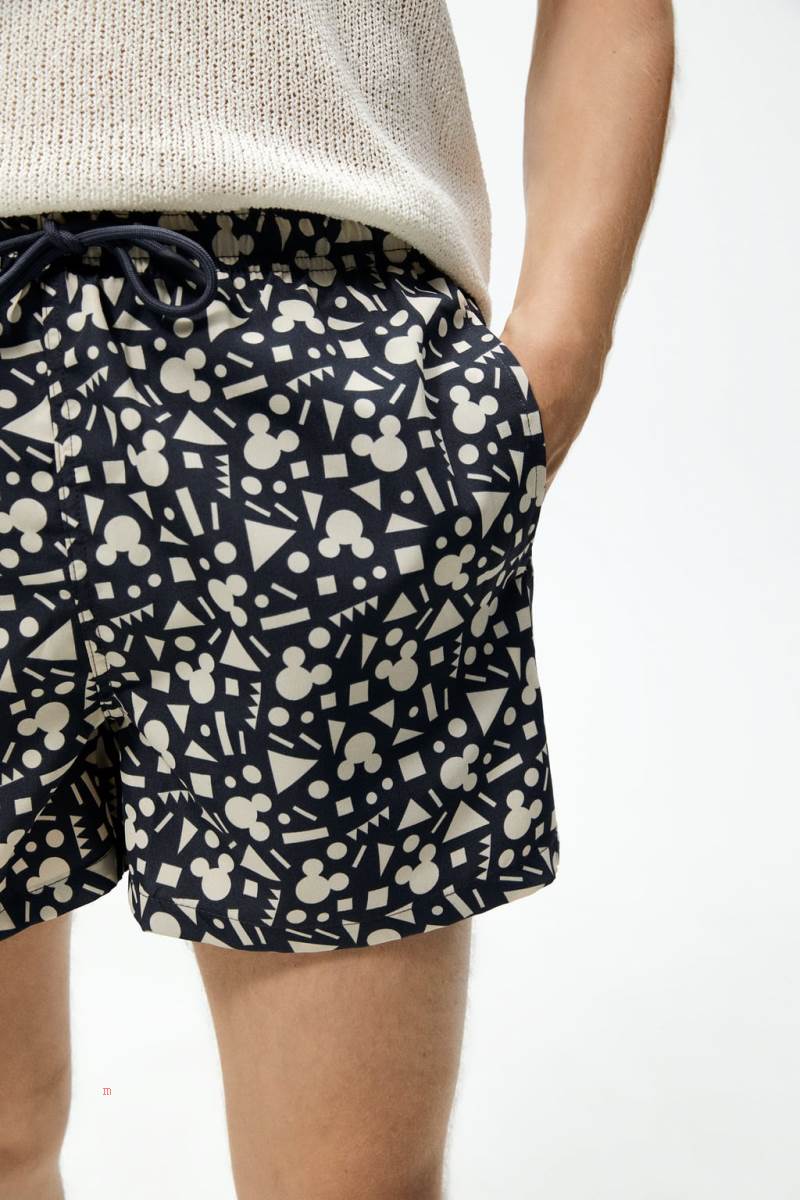 ZARA MICKEY MOUSE © DISNEY PRINT SWIMMING TRUNKS Badkläder Herr Svarta | AMWHN-5398