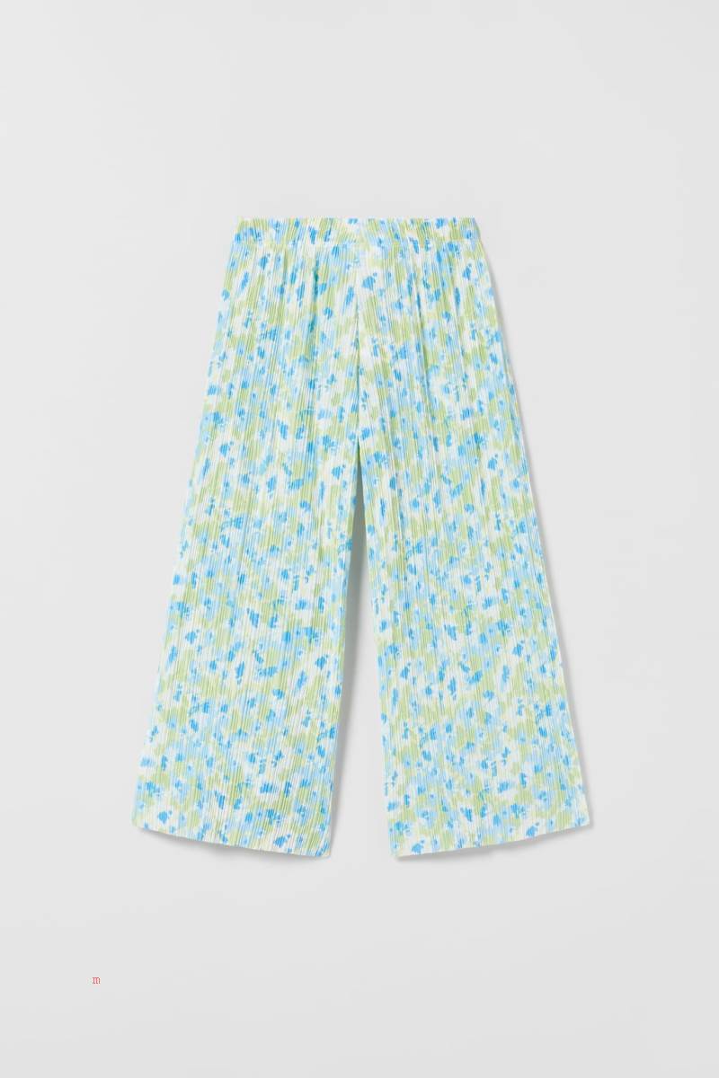 ZARA MICRO-PLEATED FLORAL CULOTTES Byxor Tjej Gröna | WCLHO-7689