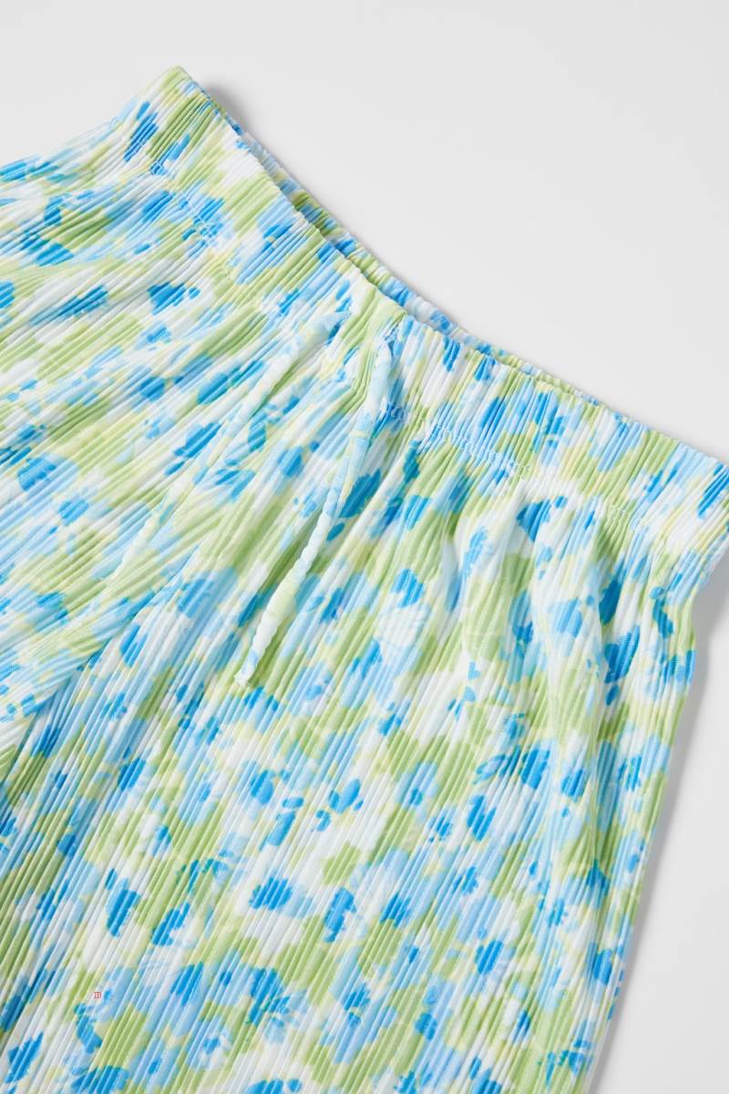 ZARA MICRO-PLEATED FLORAL CULOTTES Byxor Tjej Gröna | WCLHO-7689