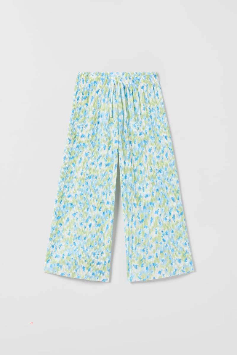 ZARA MICRO-PLEATED FLORAL CULOTTES Byxor Tjej Gröna | WCLHO-7689