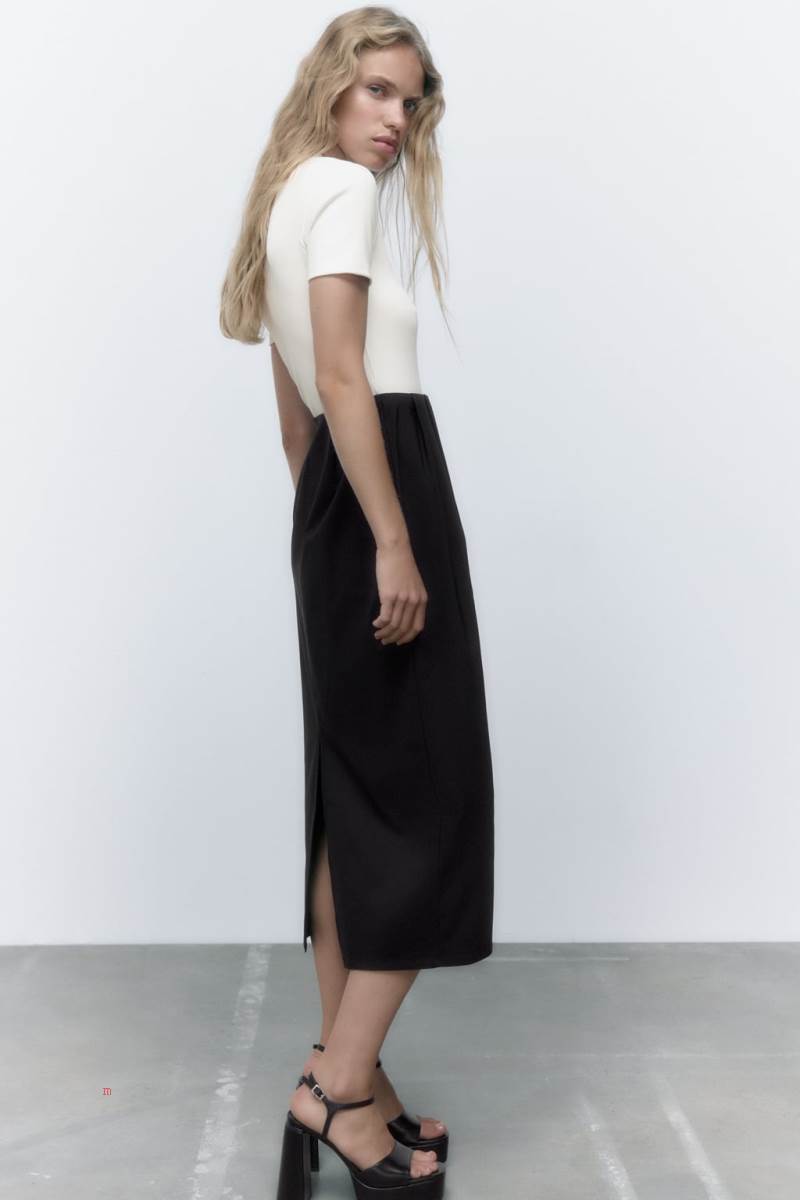 ZARA MIDI Klänning Dam Svarta Vita | MPVXI-4593