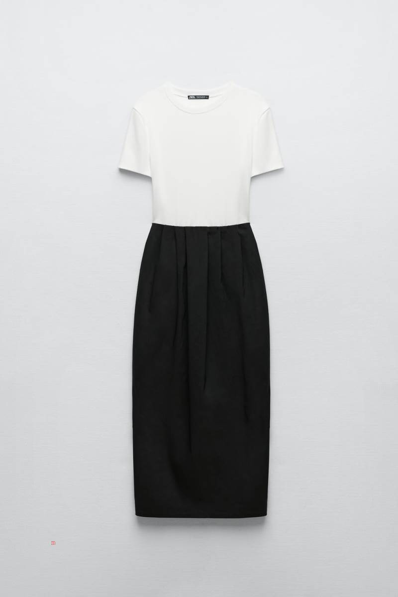 ZARA MIDI Klänning Dam Svarta Vita | MPVXI-4593