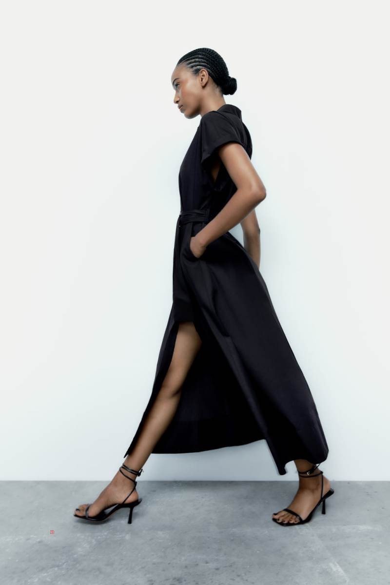 ZARA MIDI WITH BELT Klänning Dam Svarta | NBUKJ-2069