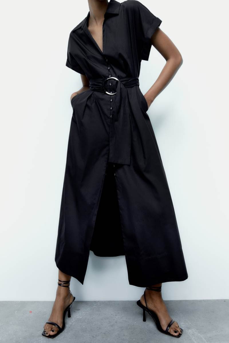 ZARA MIDI WITH BELT Klänning Dam Svarta | NBUKJ-2069