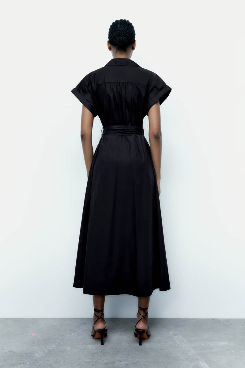 ZARA MIDI WITH BELT Klänning Dam Svarta | NBUKJ-2069
