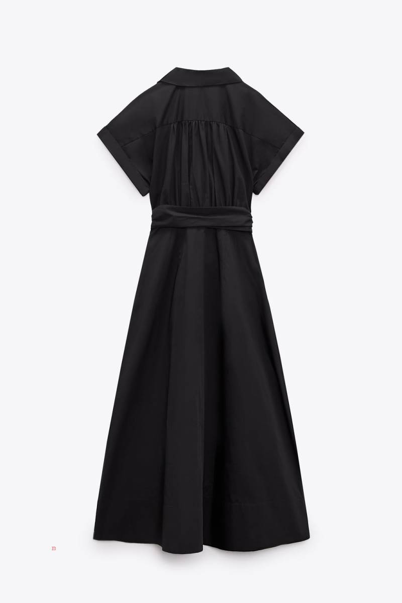 ZARA MIDI WITH BELT Klänning Dam Svarta | NBUKJ-2069