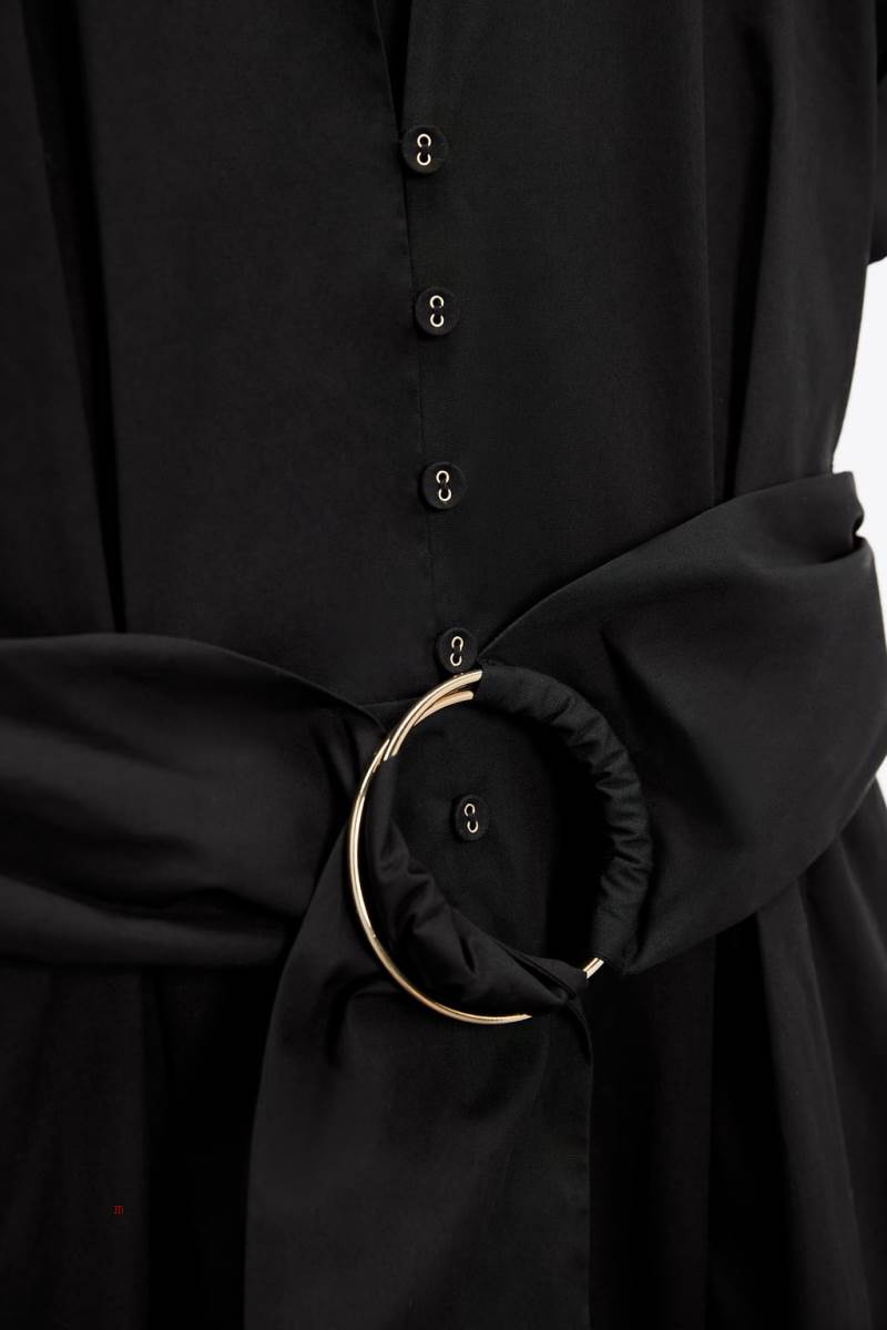 ZARA MIDI WITH BELT Klänning Dam Svarta | NBUKJ-2069
