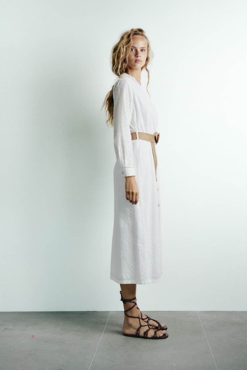 ZARA MIDI WITH BELT Klänning Dam Vita | QJDFW-2864