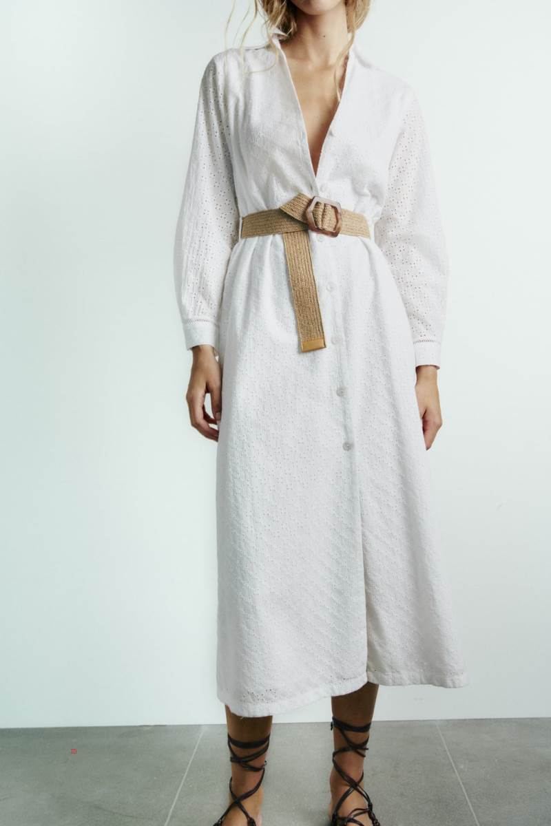 ZARA MIDI WITH BELT Klänning Dam Vita | QJDFW-2864