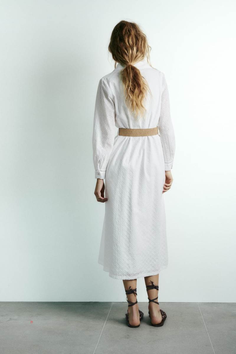 ZARA MIDI WITH BELT Klänning Dam Vita | QJDFW-2864