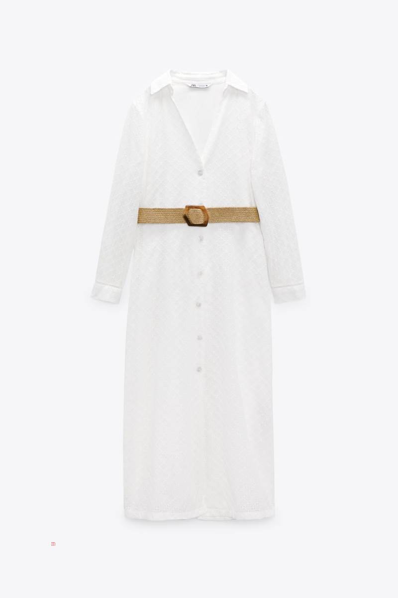 ZARA MIDI WITH BELT Klänning Dam Vita | QJDFW-2864