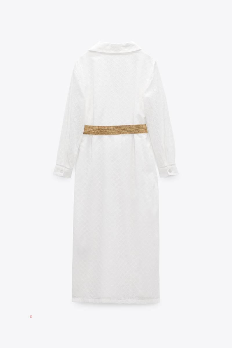 ZARA MIDI WITH BELT Klänning Dam Vita | QJDFW-2864