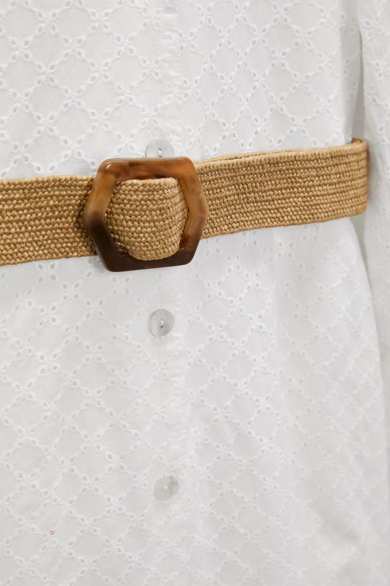 ZARA MIDI WITH BELT Klänning Dam Vita | QJDFW-2864