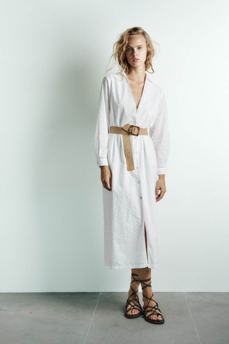 ZARA MIDI WITH BELT Klänning Dam Vita | QJDFW-2864