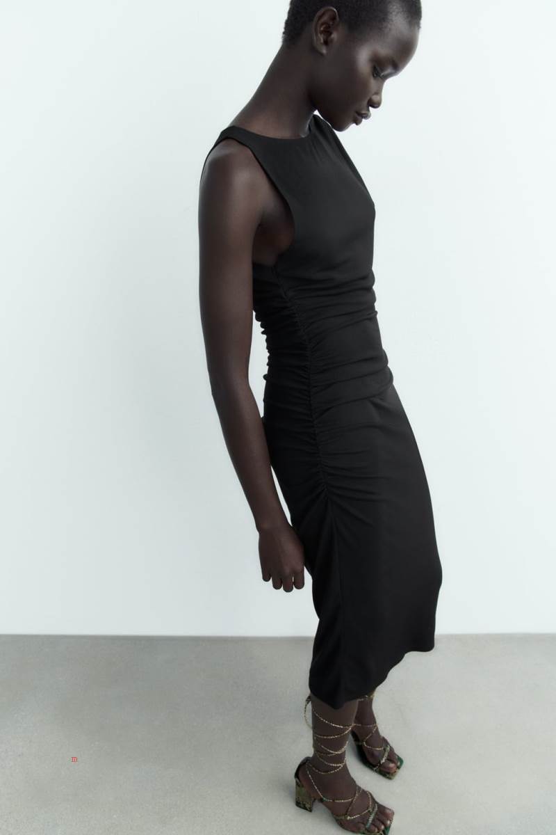 ZARA MIDI WITH DRAPED DETAIL Klänning Dam Svarta | SKLDB-0127