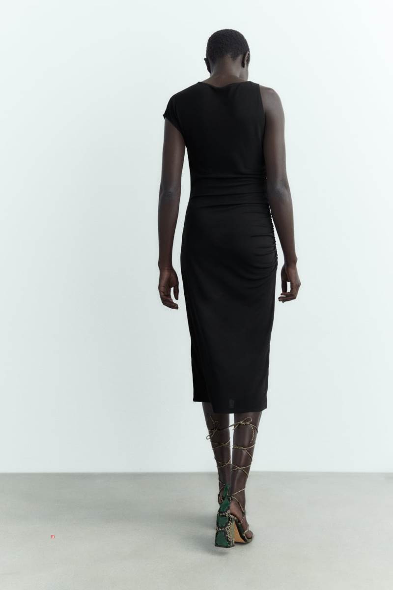 ZARA MIDI WITH DRAPED DETAIL Klänning Dam Svarta | SKLDB-0127