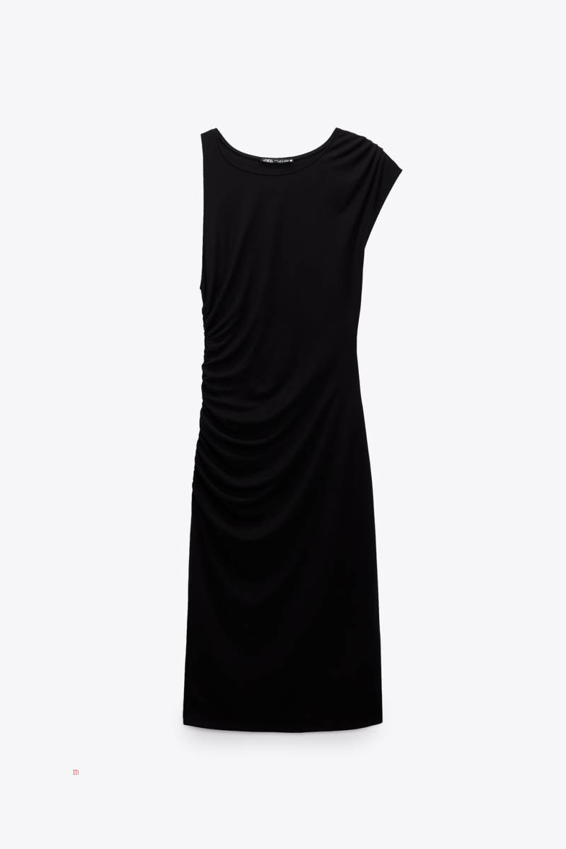 ZARA MIDI WITH DRAPED DETAIL Klänning Dam Svarta | SKLDB-0127