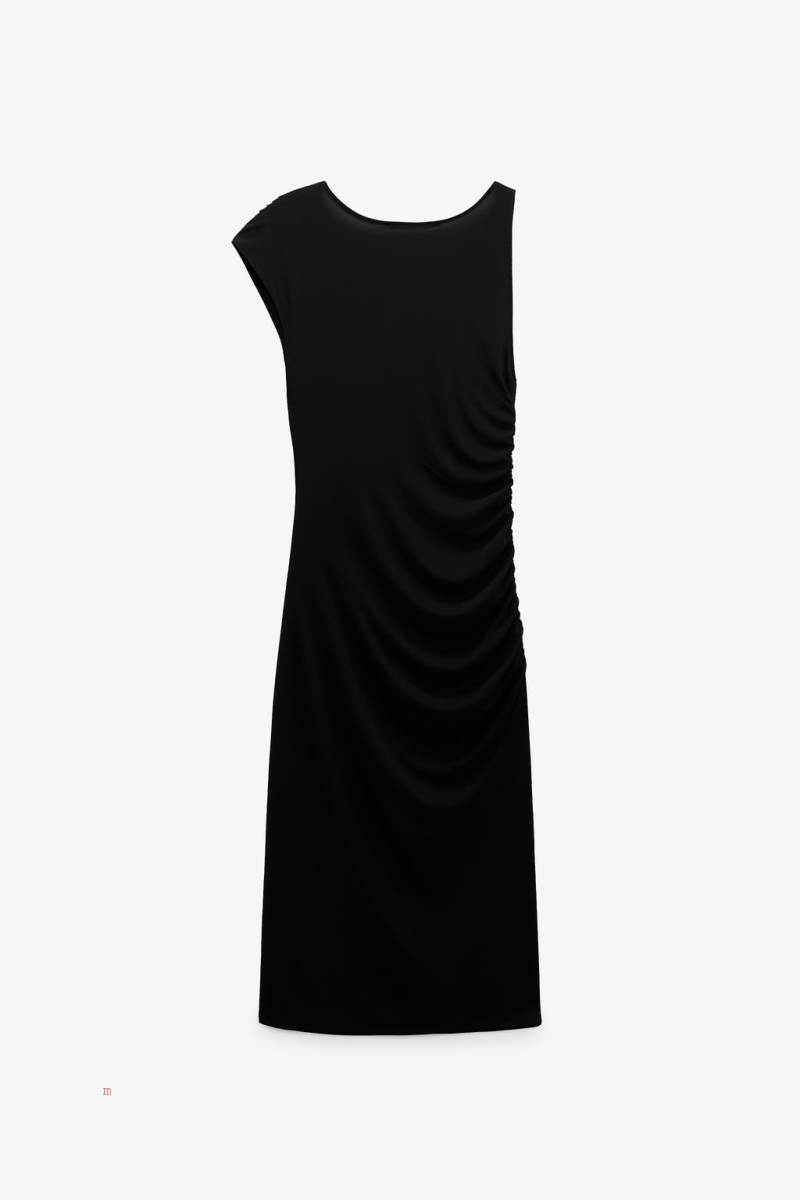 ZARA MIDI WITH DRAPED DETAIL Klänning Dam Svarta | SKLDB-0127