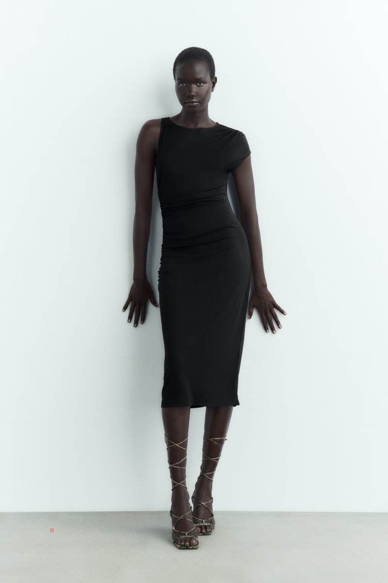 ZARA MIDI WITH DRAPED DETAIL Klänning Dam Svarta | SKLDB-0127