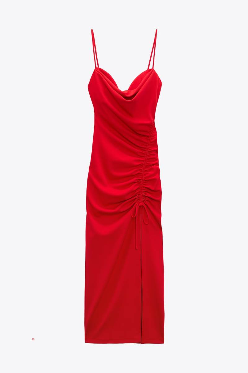 ZARA MIDI WITH DRAPED DETAIL Klänning Dam Röda | YQUHT-6819