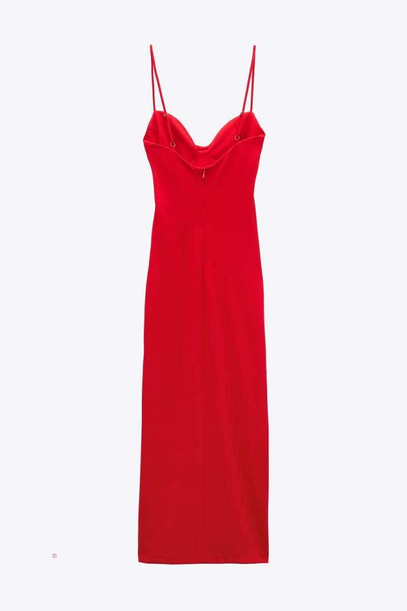 ZARA MIDI WITH DRAPED DETAIL Klänning Dam Röda | YQUHT-6819