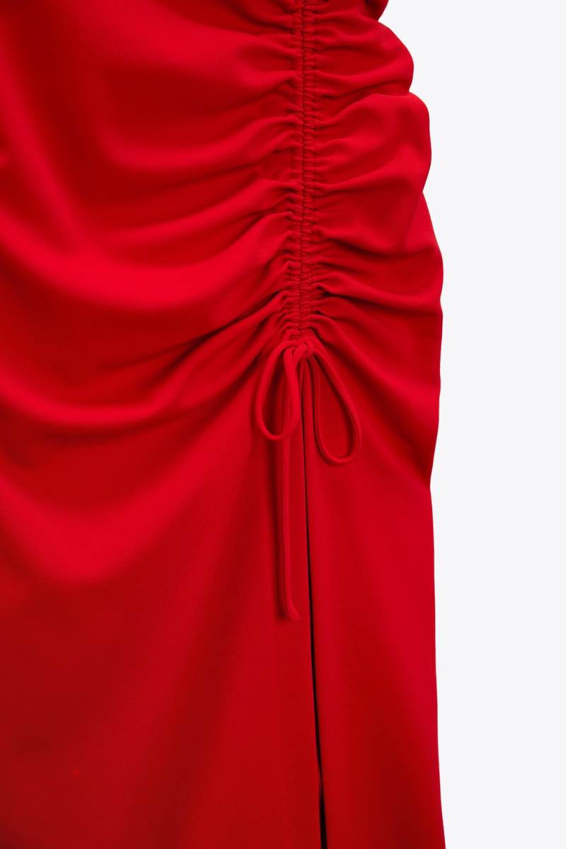ZARA MIDI WITH DRAPED DETAIL Klänning Dam Röda | YQUHT-6819