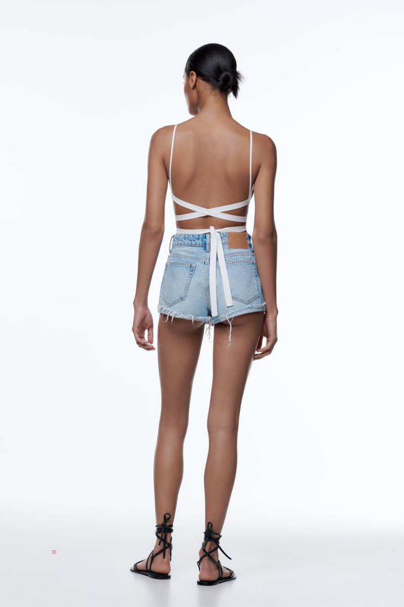 ZARA MID-RISE DENIM Shorts Dam Ljusblå | BVWCM-6582