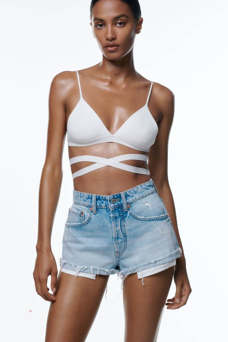 ZARA MID-RISE DENIM Shorts Dam Ljusblå | BVWCM-6582