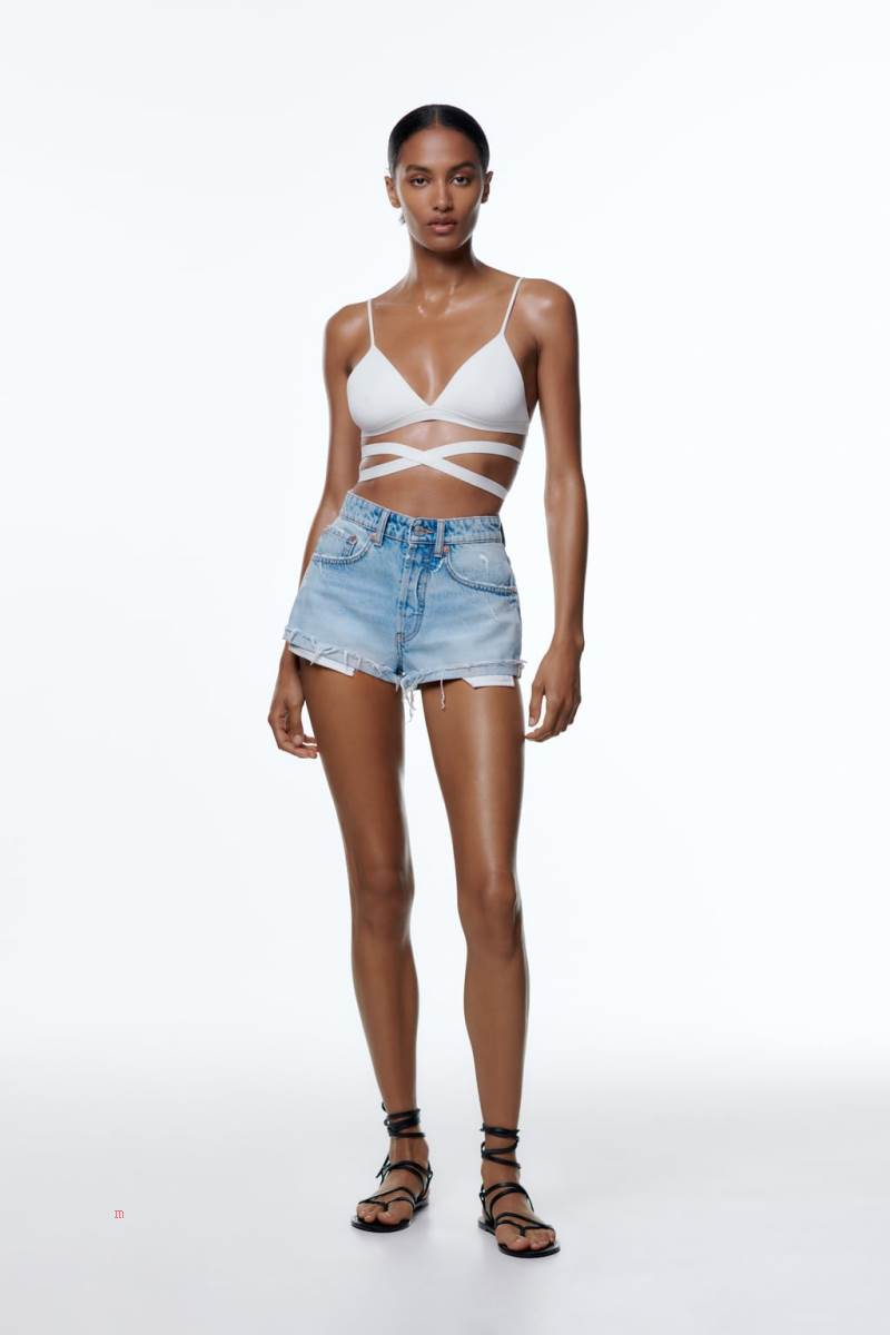 ZARA MID-RISE DENIM Shorts Dam Ljusblå | BVWCM-6582