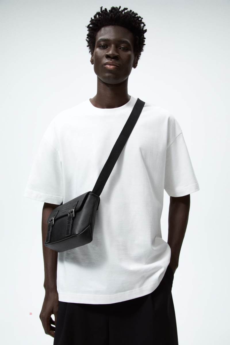 ZARA MINIMALIST WITH FLAP Crossbody Väska Herr Svarta | VEKDS-7164