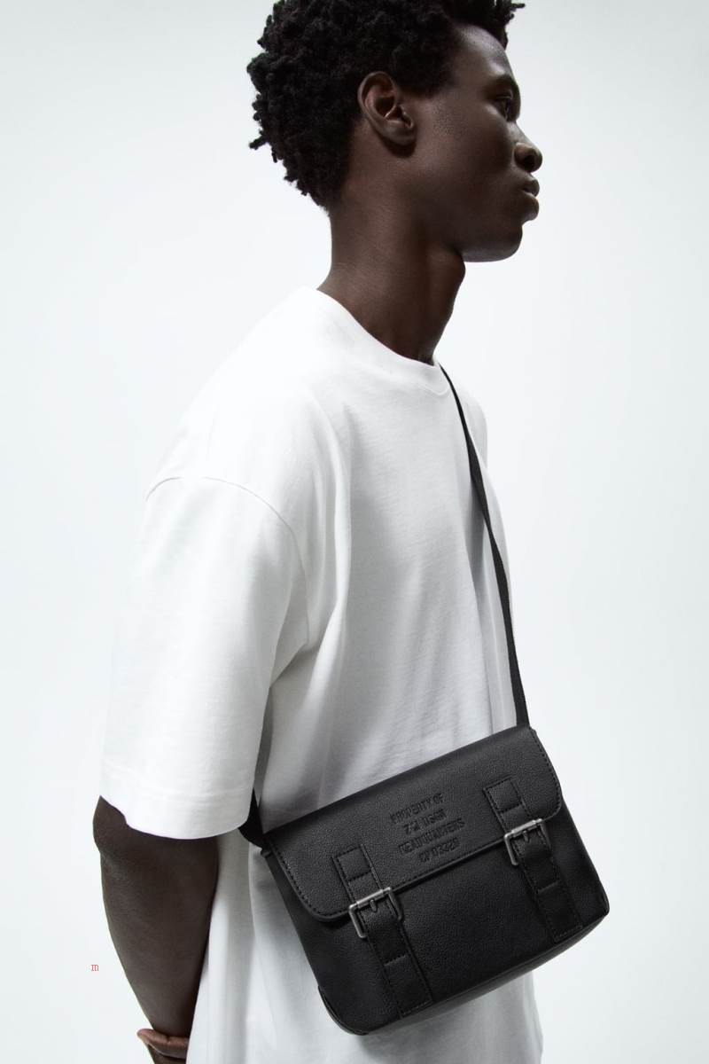ZARA MINIMALIST WITH FLAP Crossbody Väska Herr Svarta | VEKDS-7164