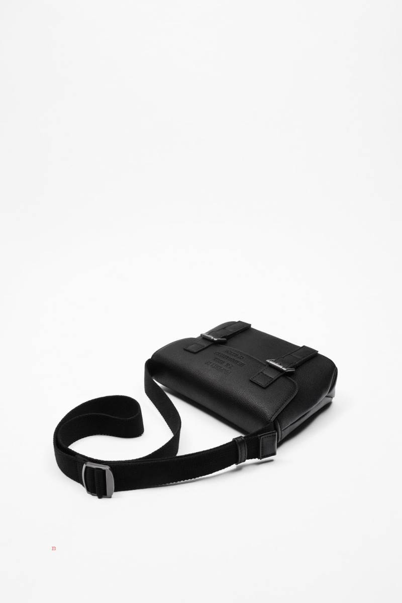 ZARA MINIMALIST WITH FLAP Crossbody Väska Herr Svarta | VEKDS-7164