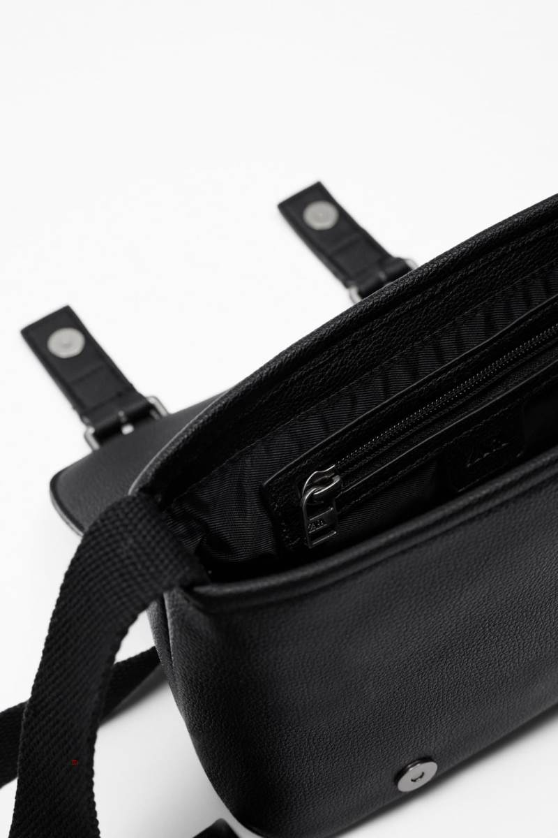 ZARA MINIMALIST WITH FLAP Crossbody Väska Herr Svarta | VEKDS-7164