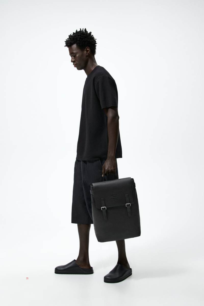 ZARA MINIMALIST WITH FLAP Ryggsäck Herr Svarta | POVAJ-8651