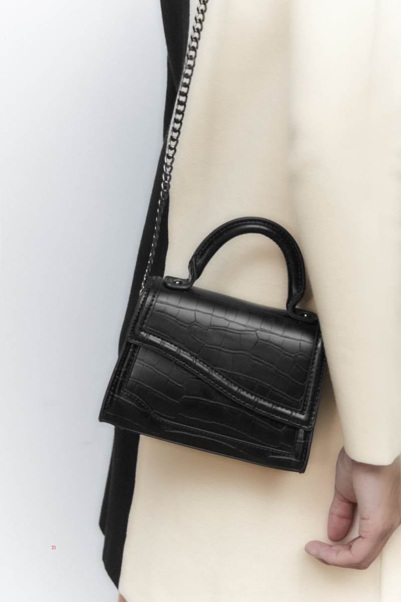 ZARA MINI CITY BAG WITH ASYMMETRIC FLAP Crossbody Väska Dam Svarta | JCAUQ-9562