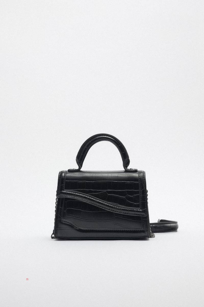 ZARA MINI CITY BAG WITH ASYMMETRIC FLAP Crossbody Väska Dam Svarta | JCAUQ-9562