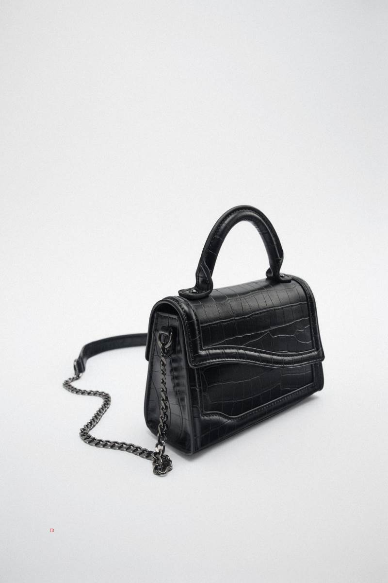 ZARA MINI CITY BAG WITH ASYMMETRIC FLAP Crossbody Väska Dam Svarta | JCAUQ-9562