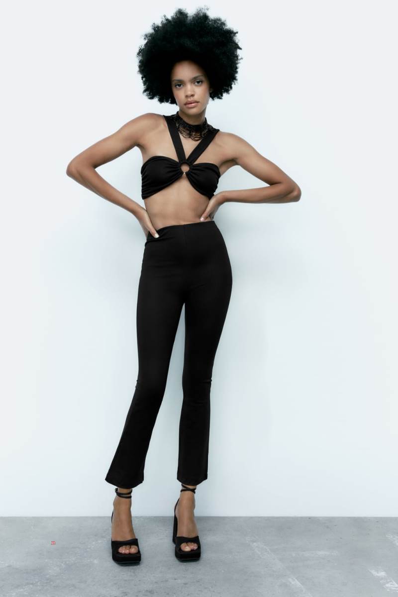 ZARA MINI FLARE Leggings Dam Svarta | UHISW-7146