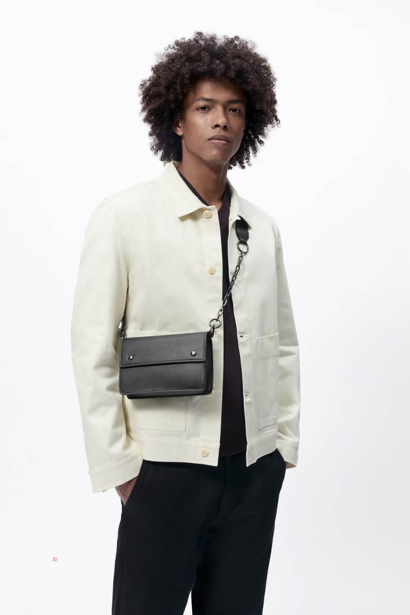 ZARA MINI WITH FOLDOVER FLAP Messenger Väska Herr Svarta | ERHFS-7230