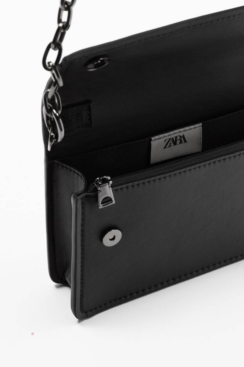 ZARA MINI WITH FOLDOVER FLAP Messenger Väska Herr Svarta | ERHFS-7230