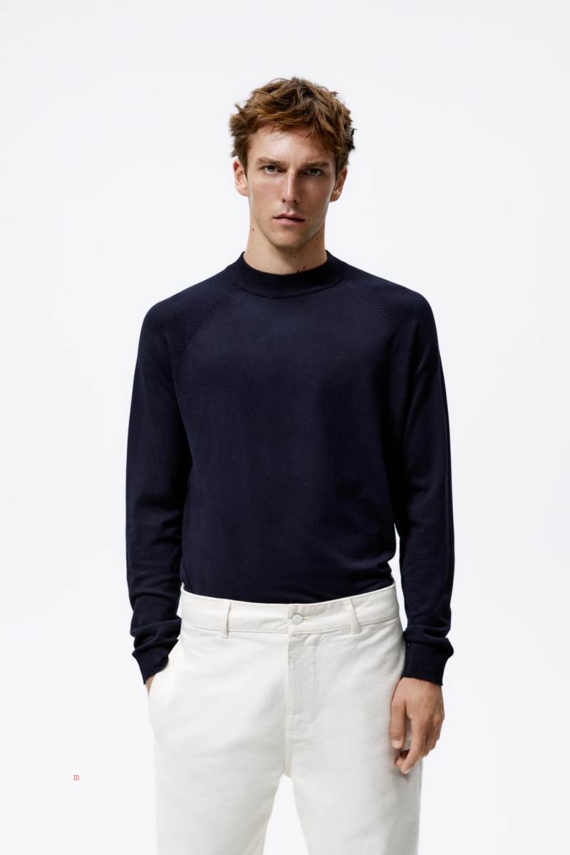 ZARA MOCK NECK Tröjor Herr Marinblå Blå | QHWOB-8632