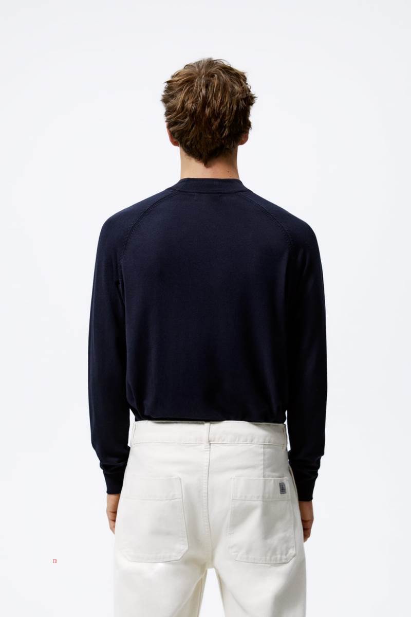 ZARA MOCK NECK Tröjor Herr Marinblå Blå | QHWOB-8632