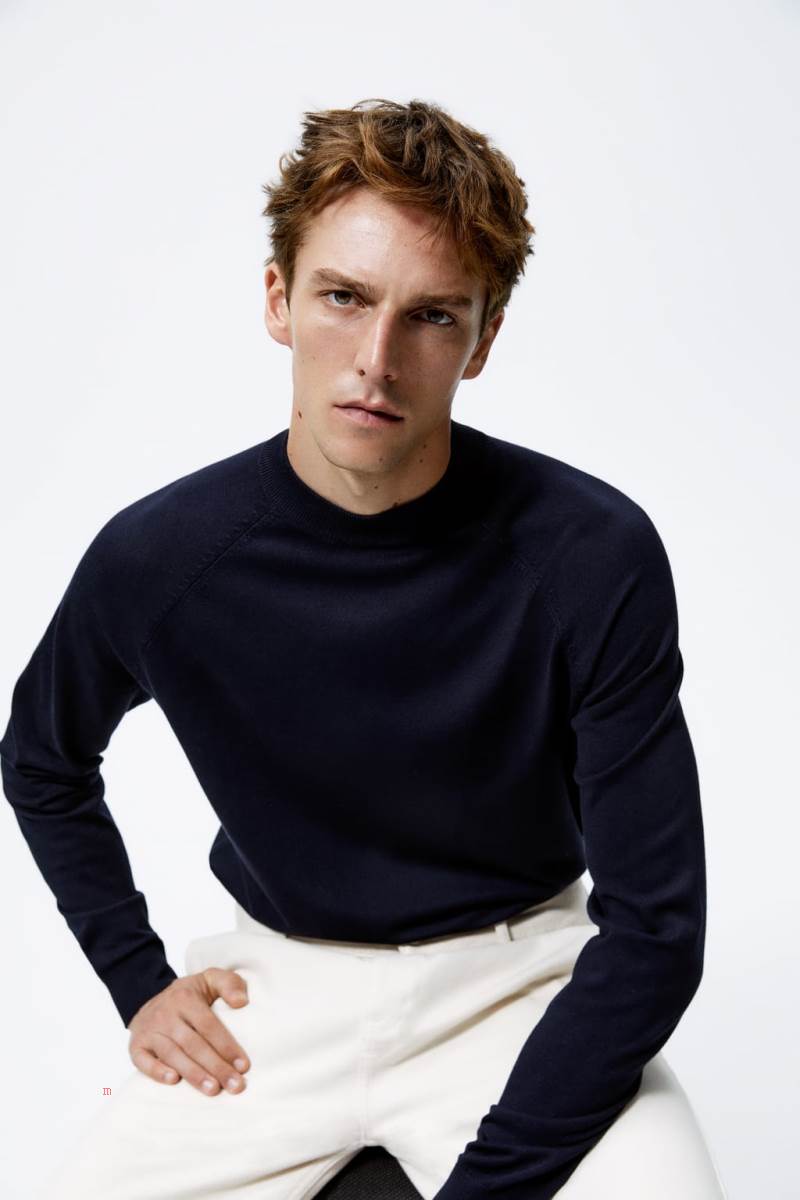 ZARA MOCK NECK Tröjor Herr Marinblå Blå | QHWOB-8632