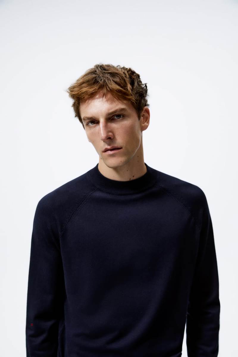 ZARA MOCK NECK Tröjor Herr Marinblå Blå | QHWOB-8632