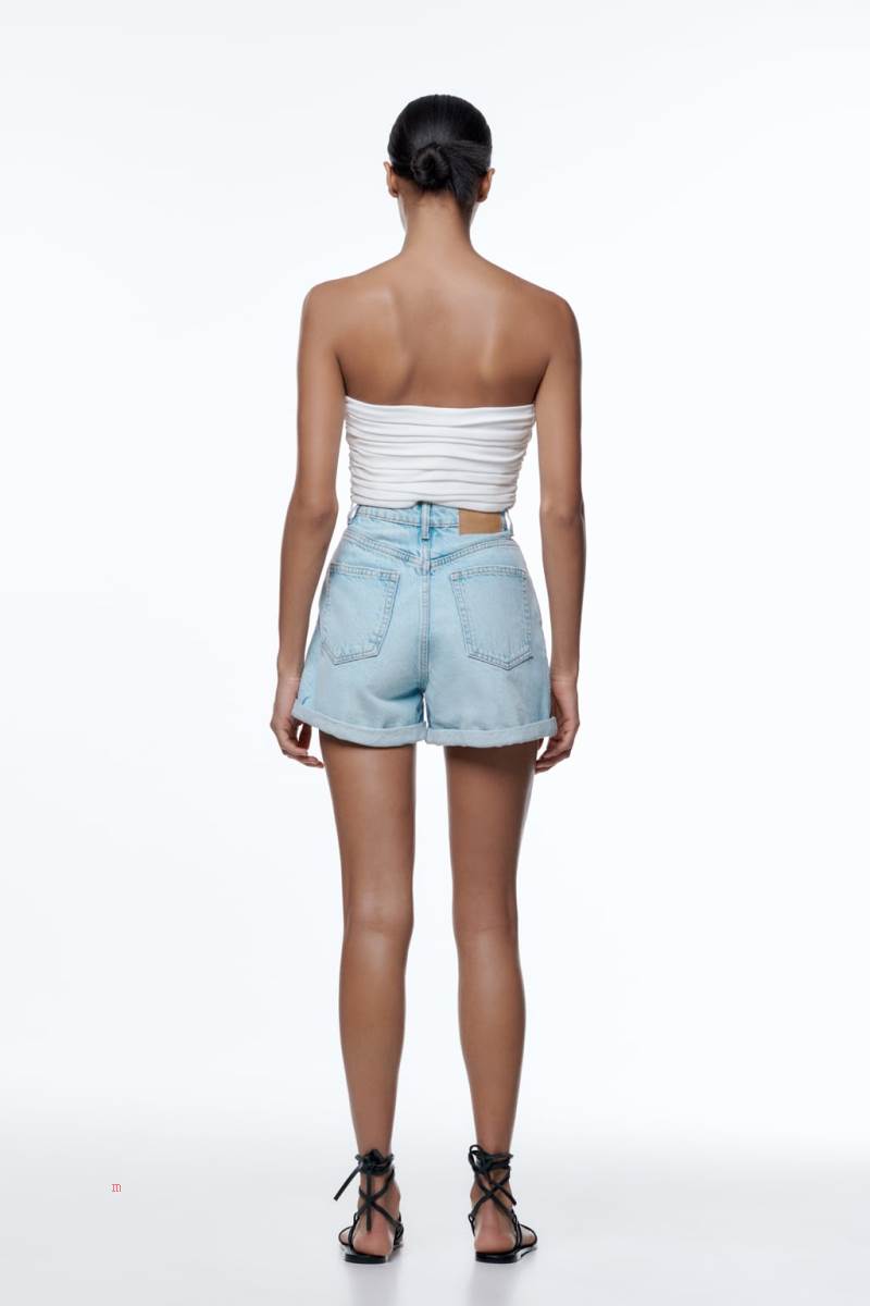 ZARA MOM FIT BERMUDA Shorts Dam Ljusblå | QEFIB-2835