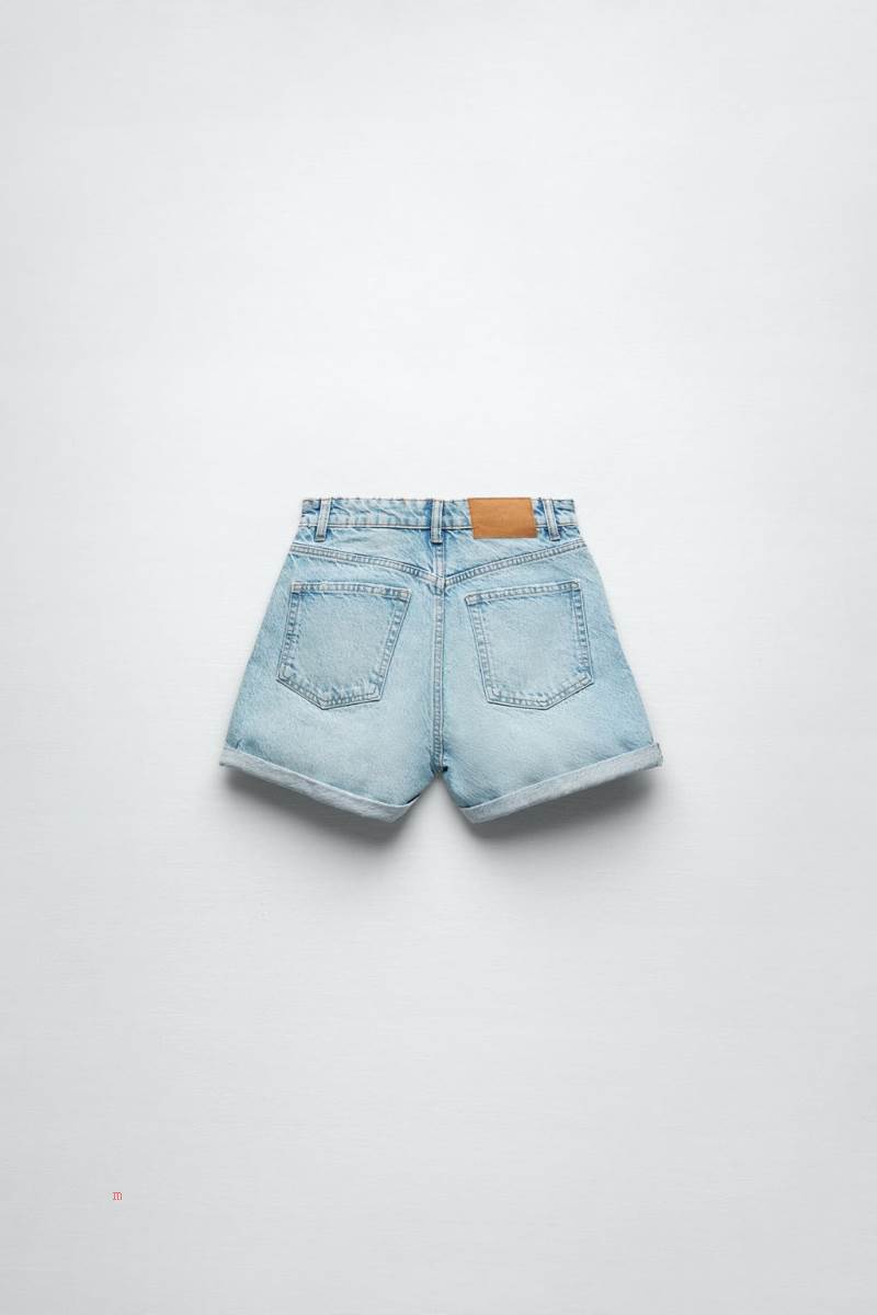 ZARA MOM FIT BERMUDA Shorts Dam Ljusblå | QEFIB-2835
