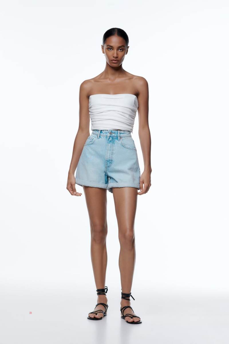ZARA MOM FIT BERMUDA Shorts Dam Ljusblå | QEFIB-2835