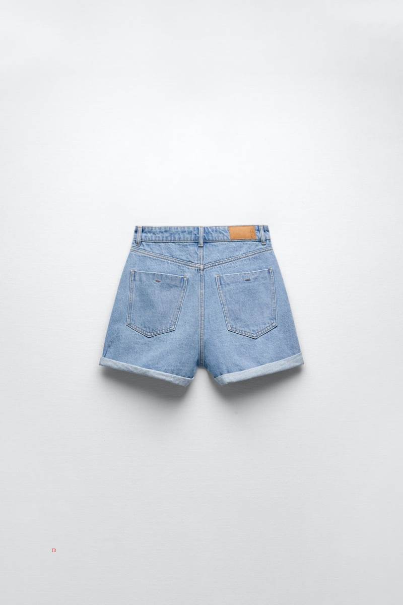 ZARA MOM FIT DENIM Shorts Dam Ljusblå | DQAWU-7182