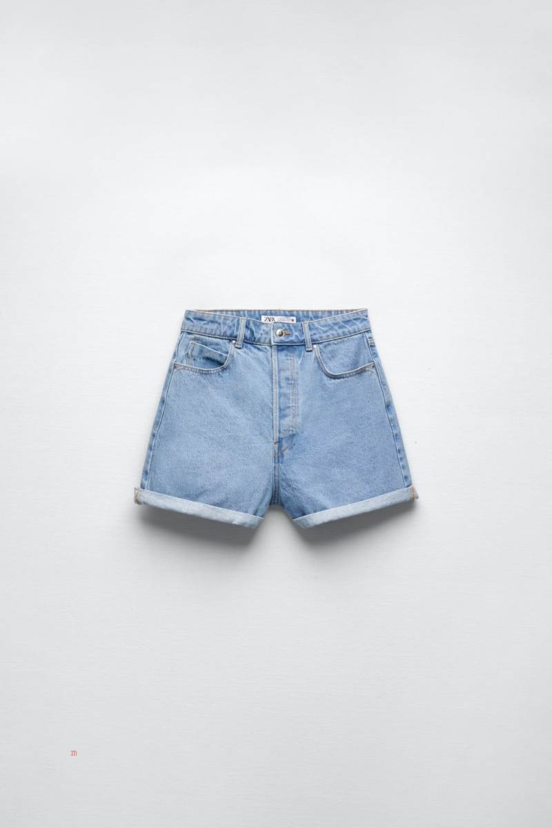 ZARA MOM FIT DENIM Shorts Dam Ljusblå | DQAWU-7182