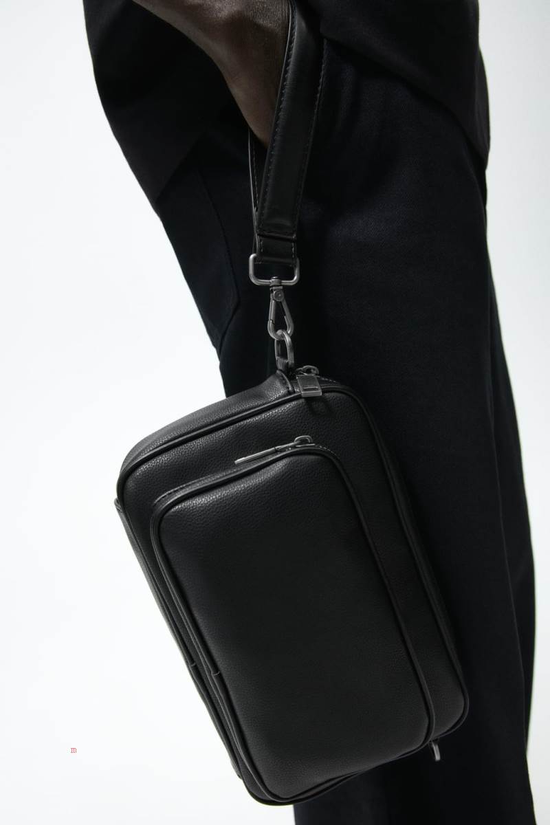 ZARA MONOCHROME Crossbody Väska Herr Svarta | INXGM-6439